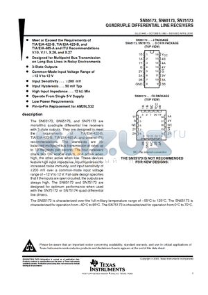 SN65173DR datasheet - QUADRUPLE DIFFERENTIAL LINE RECEVERS