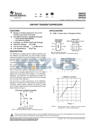 SN65220 datasheet - USB PORT TRANSIENT SUPPRESSORS