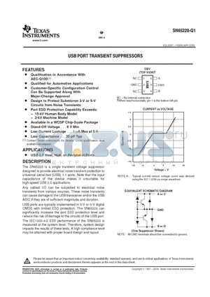 SN65220 datasheet - USB PORT TRANSIENT SUPPRESSORS