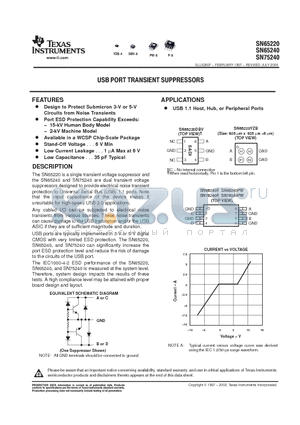 SN65220DBVTG4 datasheet - USB PORT TRANSIENT SUPPRESSORS