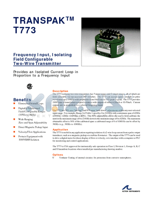 T773 datasheet - Frequency Input, Isolating Field Configurable Two-Wire Transmitter