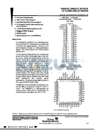 SN65501E datasheet - AC PLASMA DISPLAY DRIVERS