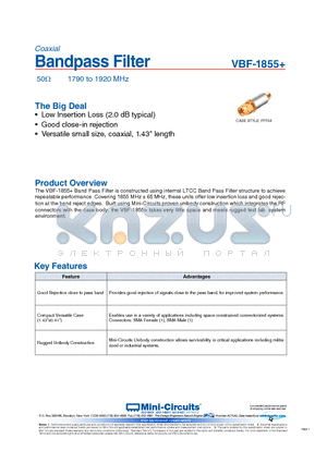 VBF-1855 datasheet - Bandpass Filter