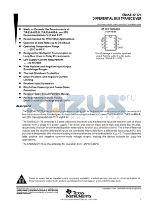 SN65ALS1176 datasheet - DIFFERENTIAL BUS TRANSCEIVER