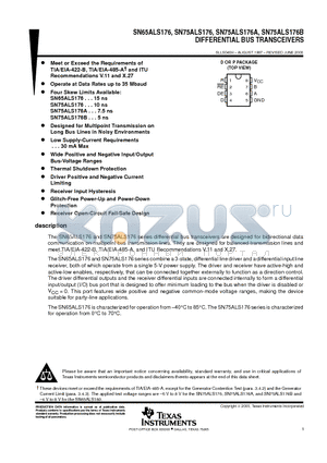 SN65ALS176 datasheet - DIFFERENTIAL BUS TRANSCEIVERS