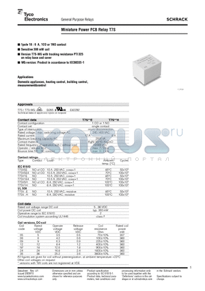 T7SV5E6-09 datasheet - Miniature Power PCB Relay T7S