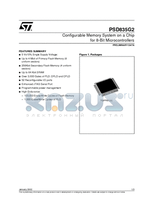 PSD835F1-B-70UI datasheet - Configurable Memory System on a Chip for 8-Bit Microcontrollers