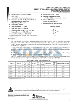 TLC227X datasheet - FAMILY OF 500-UA/CH 3-MHZ RAIL-TO-RAIL OUTPUT OPERATIONAL AMPLIFIERS