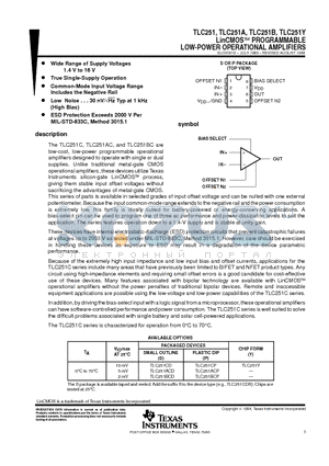 TLC251B datasheet - LinCMOSE PROGRAMMABLE LOW-POWER OPERATIONAL AMPLIFIERS