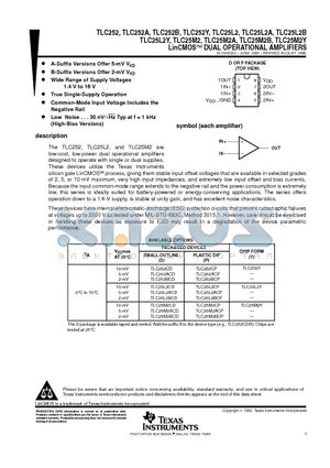 TLC252CP datasheet - LinCMOSE DUAL OPERATIONAL AMPLIFIERS