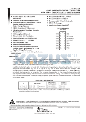 TLC2543-Q1 datasheet - 12-BIT ANALOG-TO-DIGITAL CONVERTERS WITH SERIAL CONTROL AND 11 ANALOG INPUTS