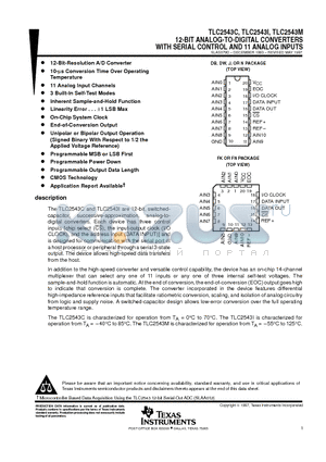 TLC2543CN datasheet - 12-BIT ANALOG-TO-DIGITAL CONVERTERS WITH SERIAL CONTROL AND 11 ANALOG INPUTS