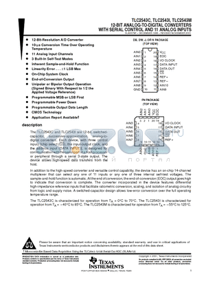 TLC2543IDW datasheet - 12-BIT ANALOG-TO-DIGITAL CONVERTERS WITH SERIAL CONTROL AND 11 ANALOG INPUTS