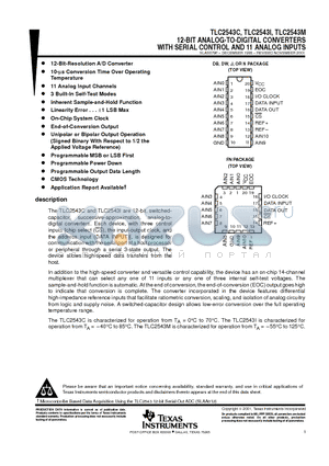 TLC2543CN datasheet - 12-BIT ANALOG-TO-DIGITAL CONVERTERS WITH SERIAL CONTROL AND 11 ANALOG INPUTS