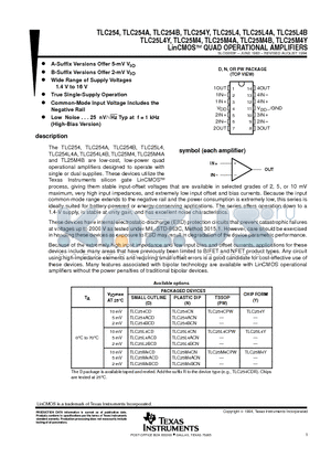 TLC254ACD datasheet - LinCMOSE QUAD OPERATIONAL AMPLIFIERS