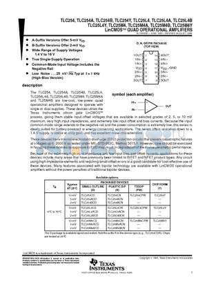 TLC254ACN datasheet - LinCMOSE QUAD OPERATIONAL AMPLIFIERS