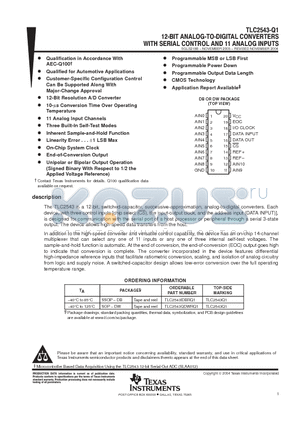 TLC2543QDWRQ1 datasheet - 12-BIT ANALOG-TO-DIGITAL CONVERTERS WITH SERIAL CONTROL AND 11 ANALOG INPUTS