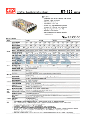 RT-125B datasheet - 125W Triple Output Switching Power Supply