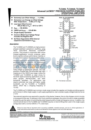 TLC2652AMN datasheet - Advanced LinCMOSE PRECISION CHOPPER-STABILIZED OPERATIONAL AMPLIFIERS