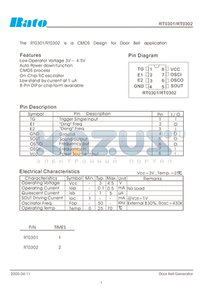 RT0302 datasheet - CMOS Design for Door Bell application