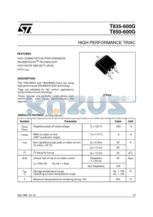 T835-600 datasheet - HIGH PERFORMANCE TRIAC