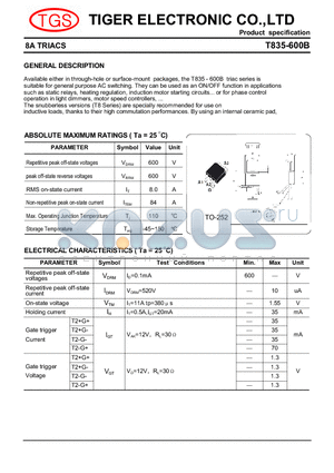 T835-600B datasheet - 8A TRIACS