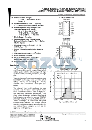 TLC27 datasheet - LinCMOSE PRECISION QUAD OPERATIONAL AMPLIFIERS