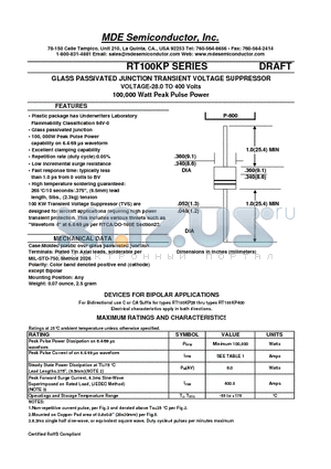 RT100KP144A datasheet - GLASS PASSIVATED JUNCTION TRANSIENT VOLTAGE SUPPRESSOR