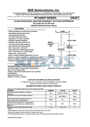 RT100KP144CA datasheet - GLASS PASSIVATED JUNCTION TRANSIENT VOLTAGE SUPPRESSOR