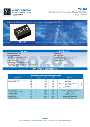 TX-502 datasheet - Temperature Compensated Crystal Oscillator