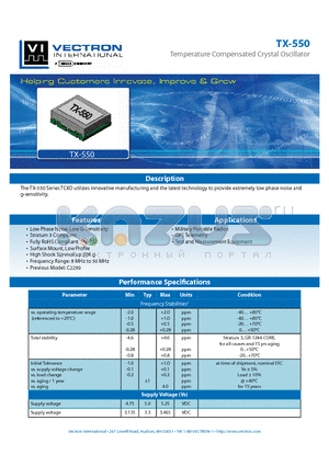 TX-550 datasheet - Temperature Compensated Crystal Oscillator