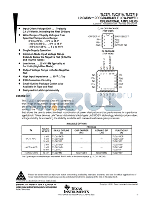 TLC271ACD datasheet - LinCMOSE PROGRAMMABLE LOW-POWER OPERATIONAL AMPLIFIERS