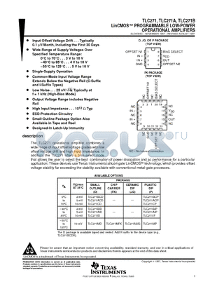 TLC271AIP datasheet - LinCMOSE PROGRAMMABLE LOW-POWER OPERATIONAL AMPLIFIERS