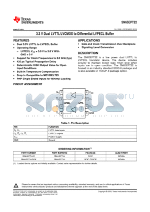 SN65EPT22D datasheet - 3.3 V Dual LVTTL/LVCMOS to Differential LVPECL Buffer