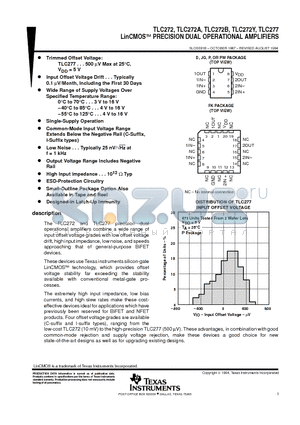 TLC272CD datasheet - LinCMOS PRECISION DUAL OPERATIONAL AMPLIFIERS