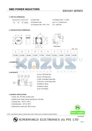 SSC03012R2YZF datasheet - SMD POWER INDUCTORS