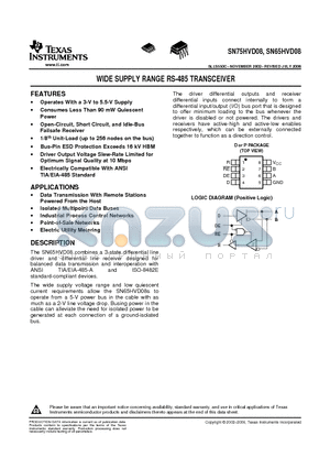 SN65HVD08DG4 datasheet - WIDE SUPPLY RANGE RS-485 TRANSCEIVER