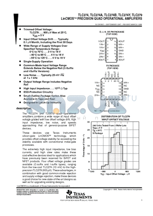 TLC274ID datasheet - LinCMOSE PRECISION QUAD OPERATIONAL AMPLIFIERS