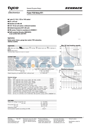 RT114110 datasheet - Power PCB Relay RT1