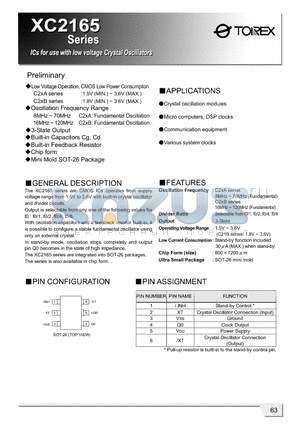 XC2165C24BXX datasheet - ICs for use with low voltage Crystal Oscillators