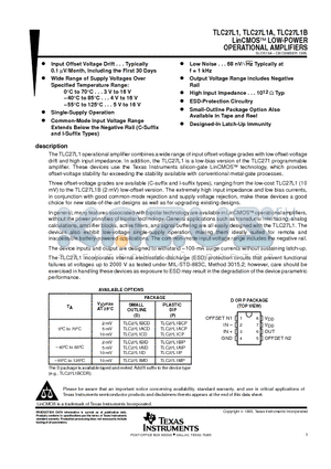 TLC27L1CD datasheet - LinCMOSE LOW-POWER OPERATIONAL AMPLIFIERS