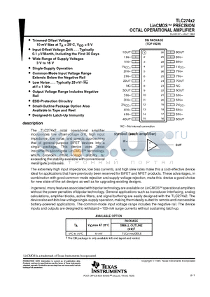 TLC274X2 datasheet - LinCMOSE PRECISION OCTAL OPERATIONAL AMPLIFIER