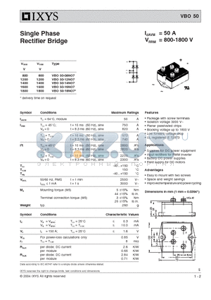 VBO50-16NO7 datasheet - Single Phase Rectifier Bridge