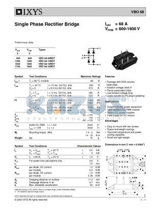 VBO68 datasheet - Single Phase Rectifier Bridge