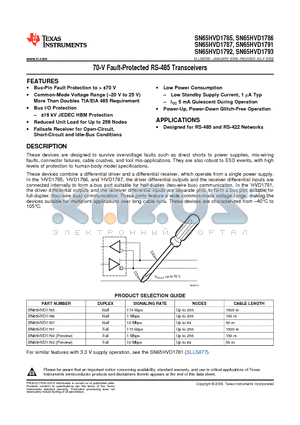 SN65HVD1785D datasheet - 70-V Fault-Protected RS-485 Transceivers