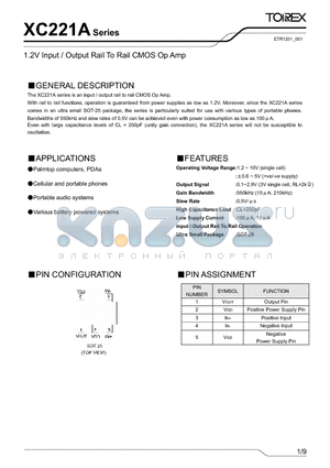 XC221A1100MR datasheet - 1.2V Input / Output Rail To Rail CMOS Op Amp