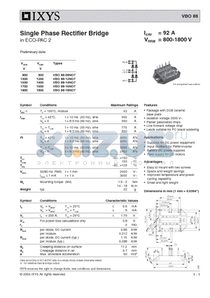 VBO88-12NO7 datasheet - Single Phase Rectifier Bridge