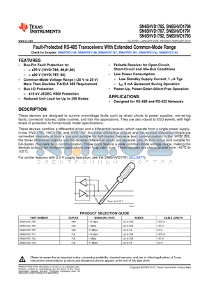 SN65HVD1785D datasheet - Fault-Protected RS-485 Transceivers With Extended Common-Mode Range