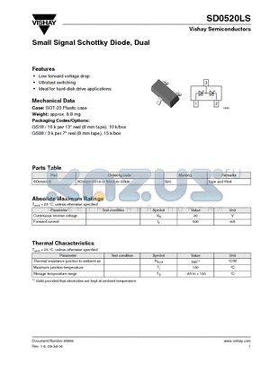 SD0520-GS18 datasheet - Small Signal Schottky Diode, Dual