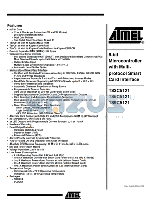 T85C5121-S3SIL datasheet - 8-bit Microcontroller with MULTI-PROTOCOL SMART CARD INTERFACE